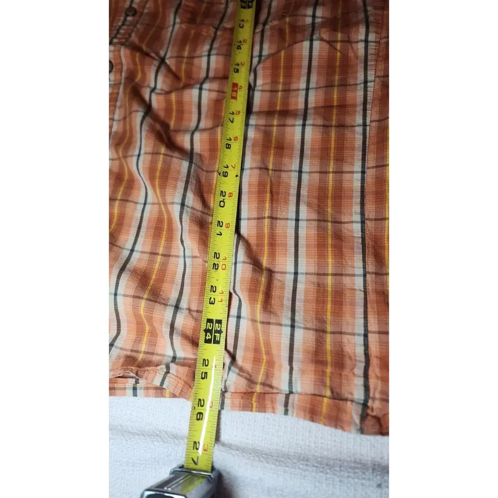 Mountain HardWear Shirt Men's‎ L Cotton Blend Orange Plaid Short Sleeve Snap Up